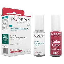 PODERM - 2 PRODOTTI - MICOSI DELLE UNGHIE TRATTAMENTO 2 in 1 | Smalto colorato Rosso lampone TEA TREE | BIO | Trattamento professionale mani/piedi | Facile e rapido | Swiss Made