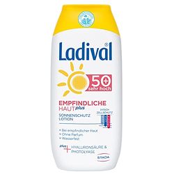 Ladival Känslig hud Plus solskydd Lotion SPF 50+ – parfymfri sollotion utan färgämnen och konserveringsmedel – vattentät, 200 ml