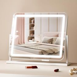 VEVOR Verlichte make-upspiegel met drie kleurverlichtingsmodi, led met lichten en 5x vergroting, USB-aansluiting, intelligente touch-bediening, 360°-rotatie (610 x 118 x 490 mm, wit)