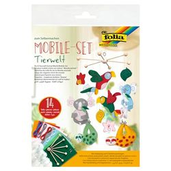 folia 22869 Mobiele set dierenwereld om zelf te maken, met 14 delen, handleiding (mogelijk niet beschikbaar in het Nederlands) en snijpatroonboog, complete set voor het maken van een mobiel