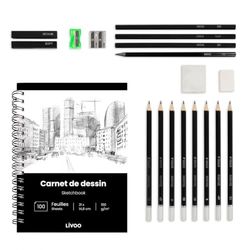 Livoo - Kit de dibujo 19 accesorios LOI002-12 lápices sombreados, 6 herramientas de boceto, 1 cuaderno