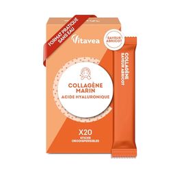 Collagène Marin & Acide Hyaluronique - 20 Sticks Orodispersibles Sans Eau - Anti-Âge, Peau Ferme & Éclatante - Saveur Abricot - Fabriqué en France - Vitavea