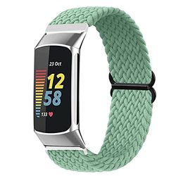 Vozehui Gevlochten Solo Loop armband compatibel met Fitbit Charge 5, ademend, elastisch, zacht nylon, verstelbare sportreserveband voor Fitbit Charge 5, voor dames en heren, lichtgroen, Sport