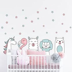 Muursticker kinderen - Decoratie babykamer - Wandsticker kinderen - Wandsticker Scandinavisch - Muursticker dieren grootslapers - H120 x B 180 cm