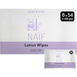 Naïf Balsam bez plastiku chusteczki nawilżane, pudełko do przechowywania 432 szt. (8 x 54 chusteczki nawilżane) – do pudla, ciała i twarzy – naturalne składniki