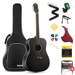 Donner Akoestische Gitaar Full Size Gitaar 4/4 Dreadnought 41" Gitaar Kit voor Beginner met Gigbag Capo Picks Tuner Strap Snaren (zwart)