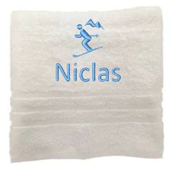 Asciugamano personalizzato con nome Nome sportivo splendidamente ricamato Asciugamano da bagno Asciugamano in cotone 100% personalizzato con nome (100 x 50 cm, Sciare 2)