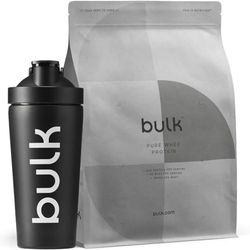 Bulk Deluxe Steel Shaker Bottle, Jet Black, 750 ml & Pure Whey Protein Powder Shake, Strawberry, 1 kg Bundle