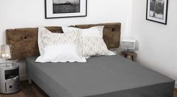 Sábana Bajera 100% algodón, 57 Hilos/cm², Talla 180 x 200 cm, Gris Oscuro, Gorro de 35 cm, Tejido Ajustado, Suave, Transpirable, Lavable