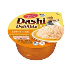 INABA Dashi Delights - Trozos en un Caldo de Copos de Bonito con Pollo - Delicioso y Saludable - Topping - Alto Contenido en proteínas - Ingredientes Naturales - Comida para Gatos - 1 x 70g