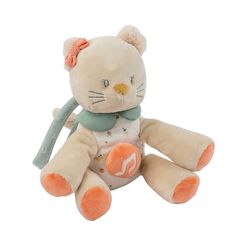 Nattou Mini-Peluche con Attività, Cotone e Velour, Con Musica, Gatto Lana, Ca. 23 cm, Mila, Zoe e Lana, Beige