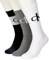 Calvin Klein Ribbon Monogram Sock Calcetines Redondos, Negro, Talla única (Pack de 3) para Hombre