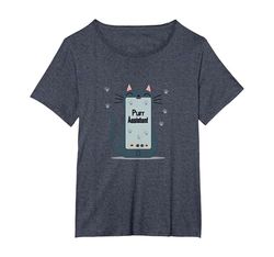 Asistente de ronroneo: Lindo diseño de teléfono Inteligente de Gato para Amantes de Las Camiseta, Mujer Tallas Grandes, Azul Jaspeado, 6XL Grande