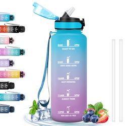1.5 litros, con Pajita, Botella Reutilizable, Marca de Tiempo, Botella de Agua Deportiva, Botella de Agua para Gimnasio, Correr, Ciclismo, Senderismo