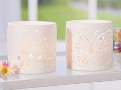Pack of 8 Lantern, Butterfly motif, Porcelain, white, PU 8, 2 assorted, H. 9 cm, D. 9 cm