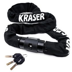 KRASER KR620 Stalen Kettingslot Met Waterdichte Dop, Fietsslot met Sleutel 360 graden rotatieketting, Ketting 6mm, 100cm,Universeel,Zwart
