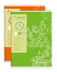 Clairefontaine Calligraphe 17123C - Un paquet de 10 cahiers piqués Forever 96 pages 21x29,7 cm 70g grands carreaux 100 % recyclé, couverture recyclée, couleurs ass aléatoires