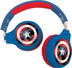Lexibook - Marvel Avengers - Casque Audio 2-en-1 Bluetooth et Filaire, Stéréo, sans fil, filaire, son limité, pliable, ajustable, batterie rechargeable, rouge/bleu, HPBT010AV