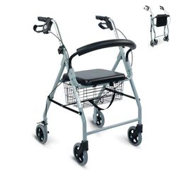 Mobiclinic®, Déambulateur pliable, Rollator, Hauteur réglable, Freins à main, Siège et dossier, Fabriqué en aluminium, Léger résistant, Marque européenne, Mod. alhambra, Gris