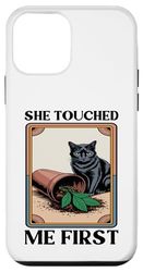 She Touched Me First Cat Plant Kitten Plants Amoureux des chats Coque pour iPhone 12 mini