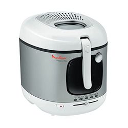 Moulinex Friggitrice elettrica, serbatoio da 3 litri, rivestimento antiaderente, termostato, timer, indicatore luminoso, setaccio filtrante brevettato, filtro a carbone, Mega AM480070, bianco/argento