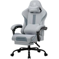 GTPLAYER Chaise de Gaming Ergonomique avec Appui-tête et Coussin Lombaire Cloud, rembourrée, avec Repose-Pieds, Fauteuil pivotant, capacité de 150 kg, Gris