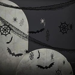 Ginger Ray Halloween Backdrop with Hanging Spiders, Bats and Cobwebs