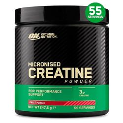 Optimum Nutrition Micronised Creatine Powder Flavoured, Fruit Punch – 3 g creatine monohydrate per Serving, Muscle Fuel for high Intensity Training, 247.5 g, 55 Servings – Performance Support