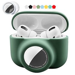 Custodia protettiva 2 in 1 compatibile con Airpods Pro e Airtag Case Combo Set, Silicone GPS Tracker Cover Holder Soft Shock Proof Anti-Scratch Anti-Lost(verde nerastro)