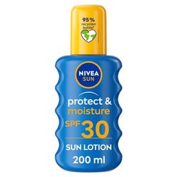 NIVEA Sun Protect & Moisture Sun Spray SPF 30 (200 ml), Moisturising Suncream Spray with SPF 30, Advanced Sunscreen Providing Immediate, Effective UVA + UVB Protection (Pack of 2)