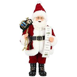 AGM Santa Claus Figures, 11inch Standing Vintage Inspired Fabriche Santa Figure Gifts, Christmas Table Top Figurine Decoration