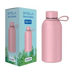 Brightium Bottiglia Riutilizzabile - Acciaio Inossidabile a Doppia Parete, 350 ml, Senza BPA, Tappo ermetico antigoccia, Rivestito in Gomma, Colore Rosa.