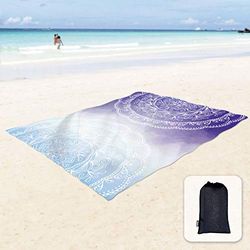 Sunlit Couverture de Plage Douce et Soyeuse de 215,9 x 182,9 cm, Tapis Anti-Sable avec Poches d'angle et Sac en Maille pour fête de Plage, Voyages, Camping et Festival de Musique en Plein air, Motif