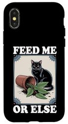 Feed Me Or Else Plante pour Chat Chaton Plantes Amoureux des chats Coque pour iPhone X/XS