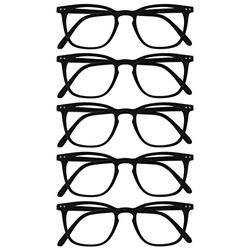 Opulize Bex 5 Pack Mens Reading Glasses Large Designer Style Matt Black RRRRR64-1 +3.00