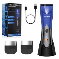 BarberBoss Balls Trimmer Men, Pubic Hair Trimmer for Men, Groin & Body Shaver, Body Groomer, Intimate Hair Clippers with Travel Lock, Men's Groomer (Blue)