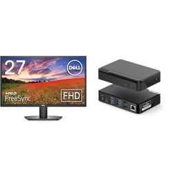 Dell SE2722HX 27 inch Full HD (1920 x 1080) Monitor, 75Hz, VA, 4ms, AMD FreeSync & ALOGIC Universal Twin HD Docking Station, USB-C & USB-A Compatible - Dual Display 1080p@60Hz, 2x HDMI, 1 x USB-C