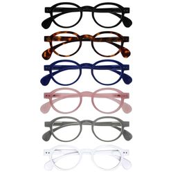 OPULIZE OCA Occhiali da lettura - Pacco da 6 - Montatura Moderna Retró Rotonda - Nero Marrone Blu Rosa Grigio Bianco - Uomini Donne - RRRRRR54-12347W - +2.00