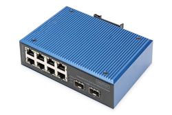 DIGITUS Network Switch - 10-port Fast Ethernet - 8x RJ45 + 2x Gigabit SFP uplink - IP40 - DIN rail mounting - 10/100 Mbit/s - Industrial series