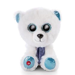 NICI Origineel – Glubschis Benjie 15 cm – Knuffelijsbeer – Pluizig knuffeldier met grote, glitterogen – Pluche speelgoed voor knuffelliefhebbers, wit/blauw