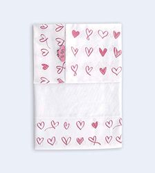 Ti TIN | Drap plat (80x130), Taie d’oreiller (28x50 cm) et Drap housse (80x50 cm) Imprimé pour Enfant | Ensemble Doux, Confortable et Anti allergène - 100% Coton - Motif Coeur - Couleur Blanc et Rose