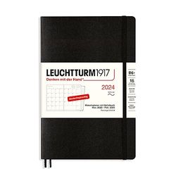 LEUCHTTURM1917 367582 Paperback (B6+) 2024 - Planificador mensual y cuaderno (16 meses, tapa blanda), color negro y alemán