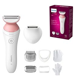 Philips Lady Shaver Series 6000 - draadloos scheerapparaat met 6 accessoires, inclusief scrubhandschoen en bikinilijntrimmer (model BRL146/00)