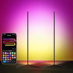LuminexDesigns Lampadaire LED RGBIC 150cm, Lot de 2-16 Millions de Couleurs, Mode Musique, Minuterie, 300 Modes de Scène, Noir, Amovible, Dimmable