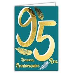 Afie 69-2495 Age 95 Birthday Card in Shiny Gold Embossed Textured for Men and Women - Coloured Text Suitable for Age Inside - Envelope Included - Made in France - ColourAges