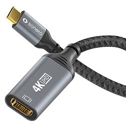 Sonero® 4K USB-C till HDMI-adapter, HDMI-uttag till USB-C-kontakt, 4K 60 Hz, 18 GB/s, bomullsrock, grå/svart, 0,10 meter