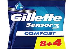 Gillette Sensor3 Comfort, Rasoi usa e getta da uomo, con nastro lubrificante, confezione da 8+4