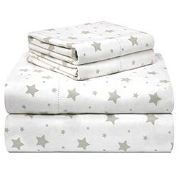 Pointehaven - 180PHTWSSSR 180 GSM Velvet Feel Luxury Cotton Printed Flannel Sheet Set, Twin, Stars