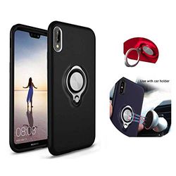 Colorfone Beschermhoes voor Huawei P20 Pro, zwart, mat, metalen ring en plaat, schokbestendig, van zachte siliconen, kleurrijk, effen, dun, elegant