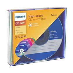 Cd-rw 12x 700mb philips regrabable caja slim pack 5 uds